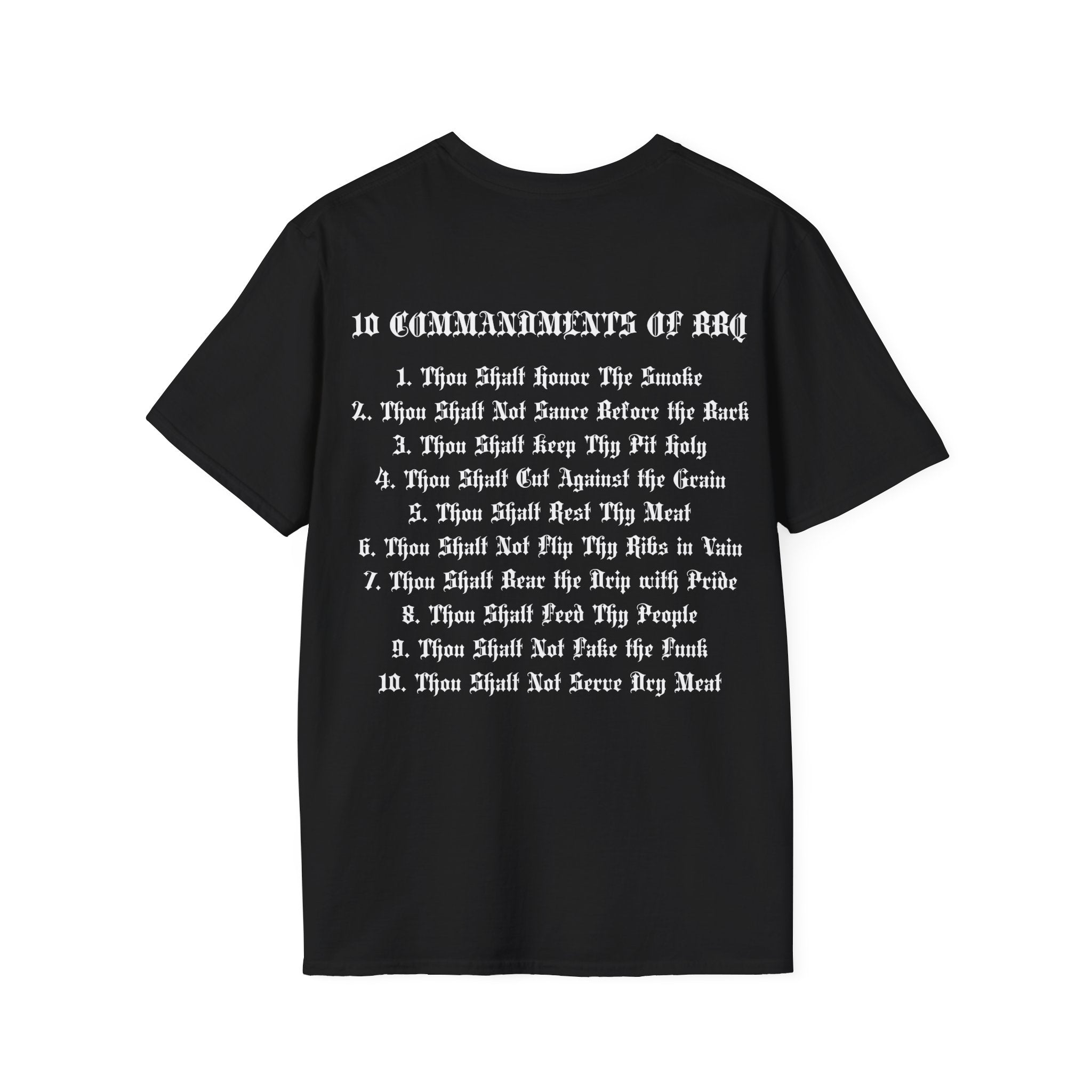 10 Commandments Of BBQ; BBQ Humore T-Shirt, Unisex Softstyle T-Shirt
