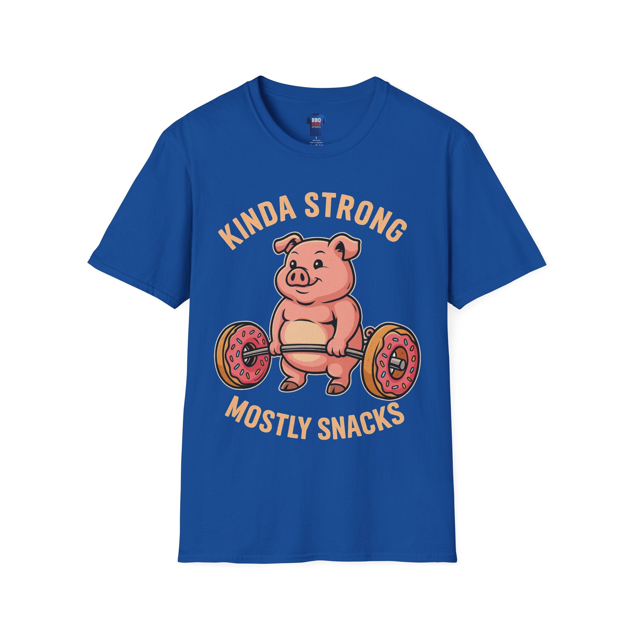 Kinda Strong Mostly Snacks, Funny Gym Shirt, Fitness Humor Tee, Workout Motivation Shirt, Unisex Softstyle T-Shirt