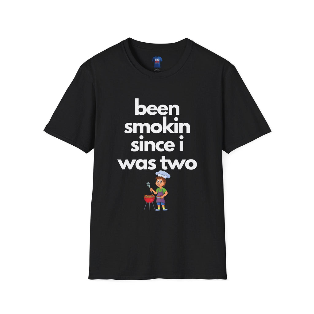 BBQ Humor T-Shirt: "Been Smokin Since Two" Unisex Softstyle Tee
