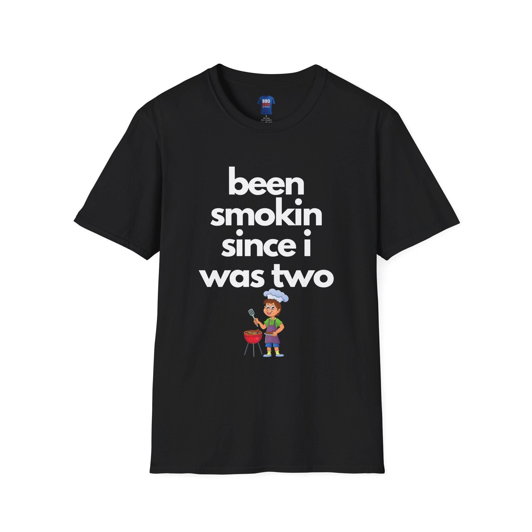 BBQ Humor T-Shirt: "Been Smokin Since Two" Unisex Softstyle Tee