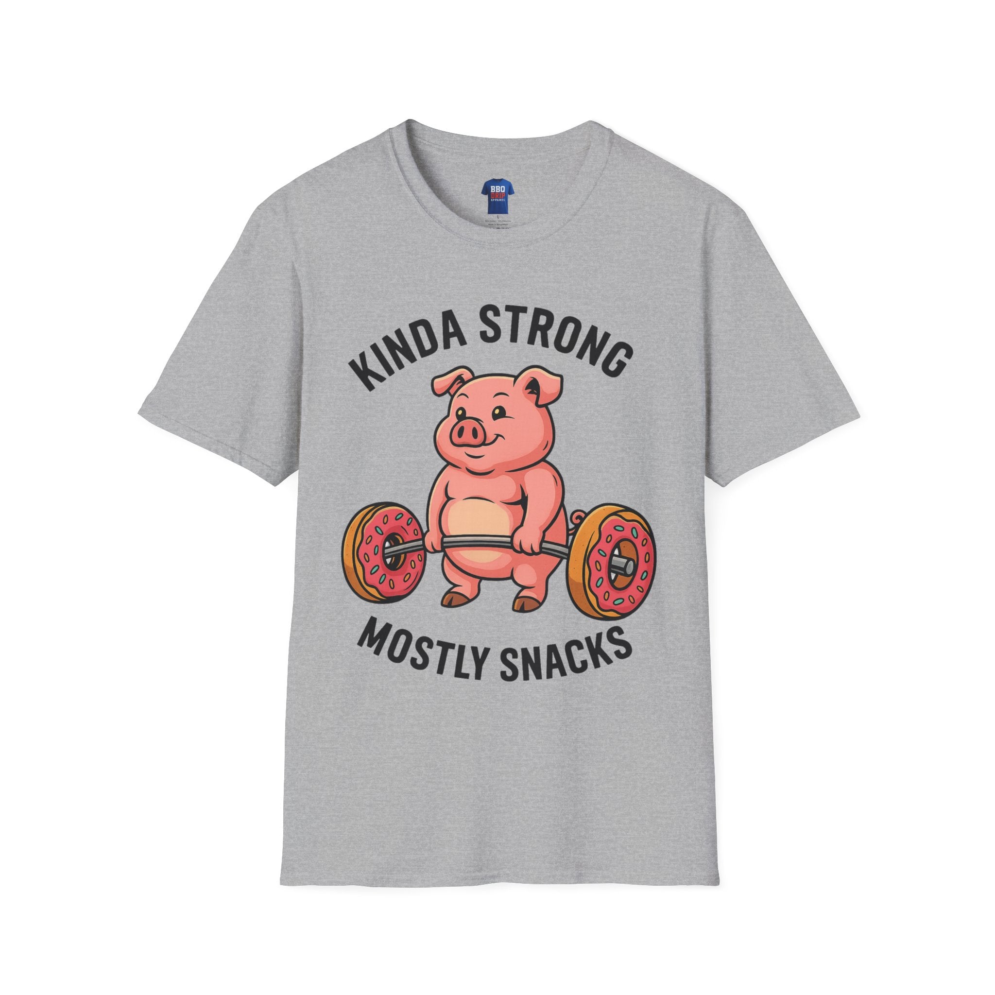 Kinda Strong Mostly Snacks, Funny Gym Shirt, Fitness Humor Tee, Workout Motivation Shirt, Unisex Softstyle T-Shirt