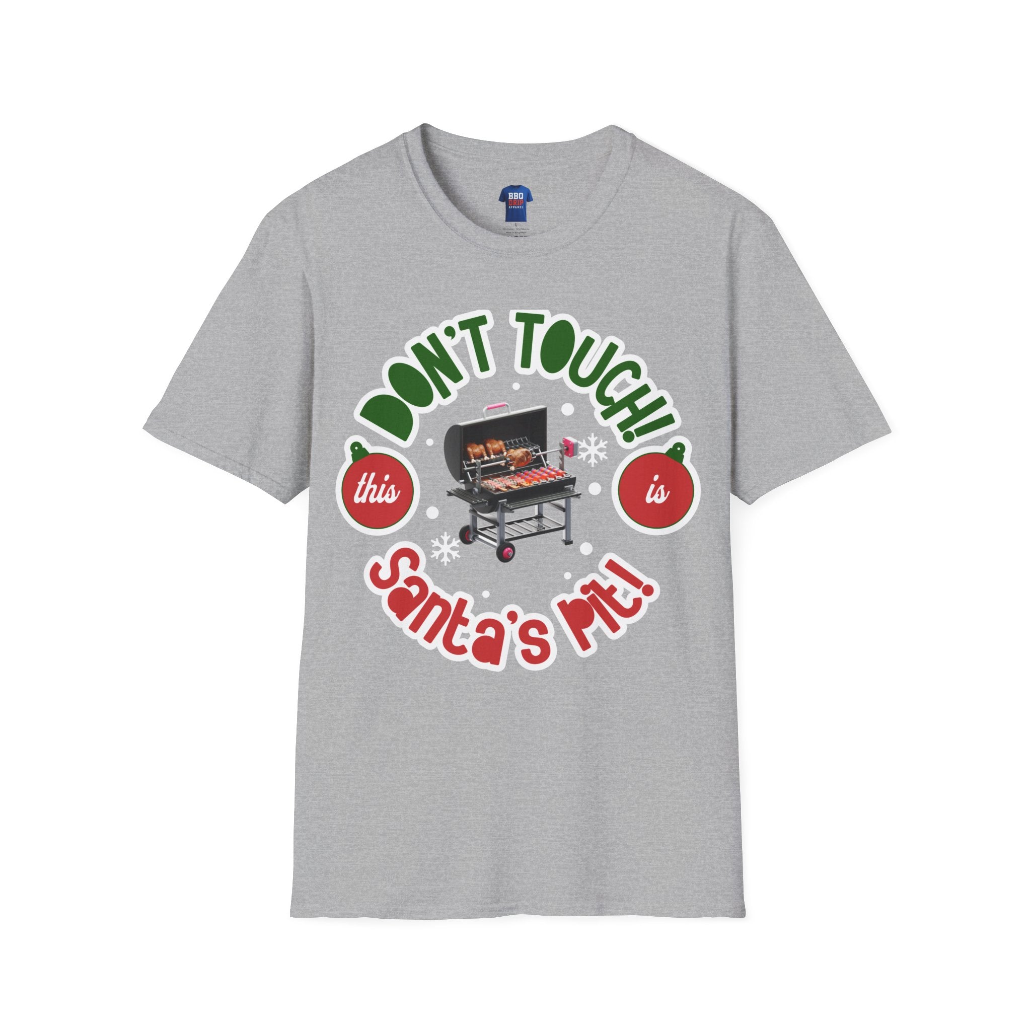 BBQ Christmas Humor: Don't Touch Santa's Pit, Bbq T Shirt, Pitmaster, BBQ Dad, Bbq Mom, Bbq Cook, Griller T-shirt, Unisex Softstyle T-Shirt