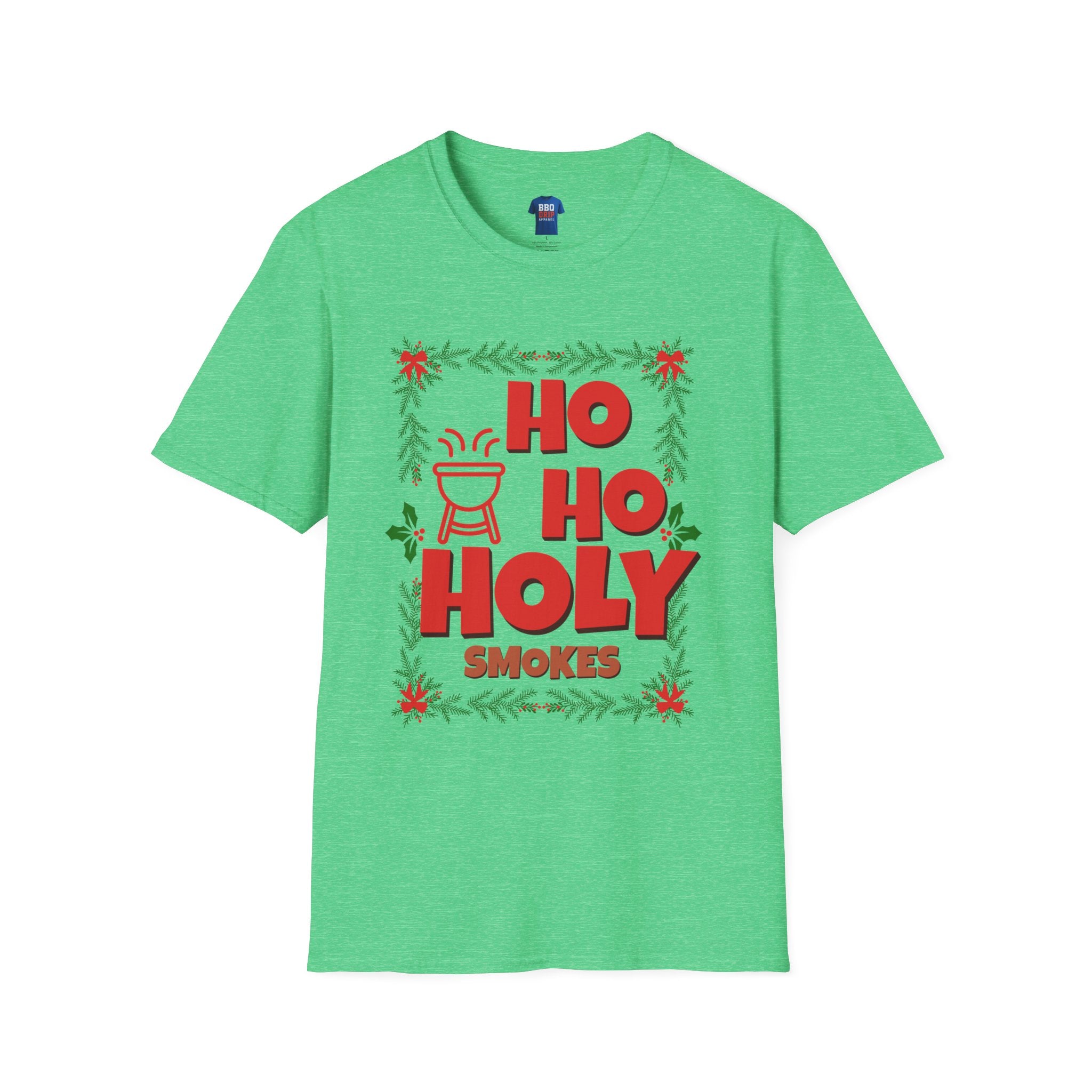 BBQ Christmas Humor: Ho Ho Holy Smokes, Bbq T Shirt, Pitmaster, BBQ Dad, Bbq Mom, Bbq Cook, Griller T-shirt, Unisex Softstyle T-Shirt