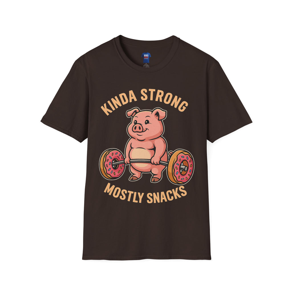 Kinda Strong Mostly Snacks, Funny Gym Shirt, Fitness Humor Tee, Workout Motivation Shirt, Unisex Softstyle T-Shirt