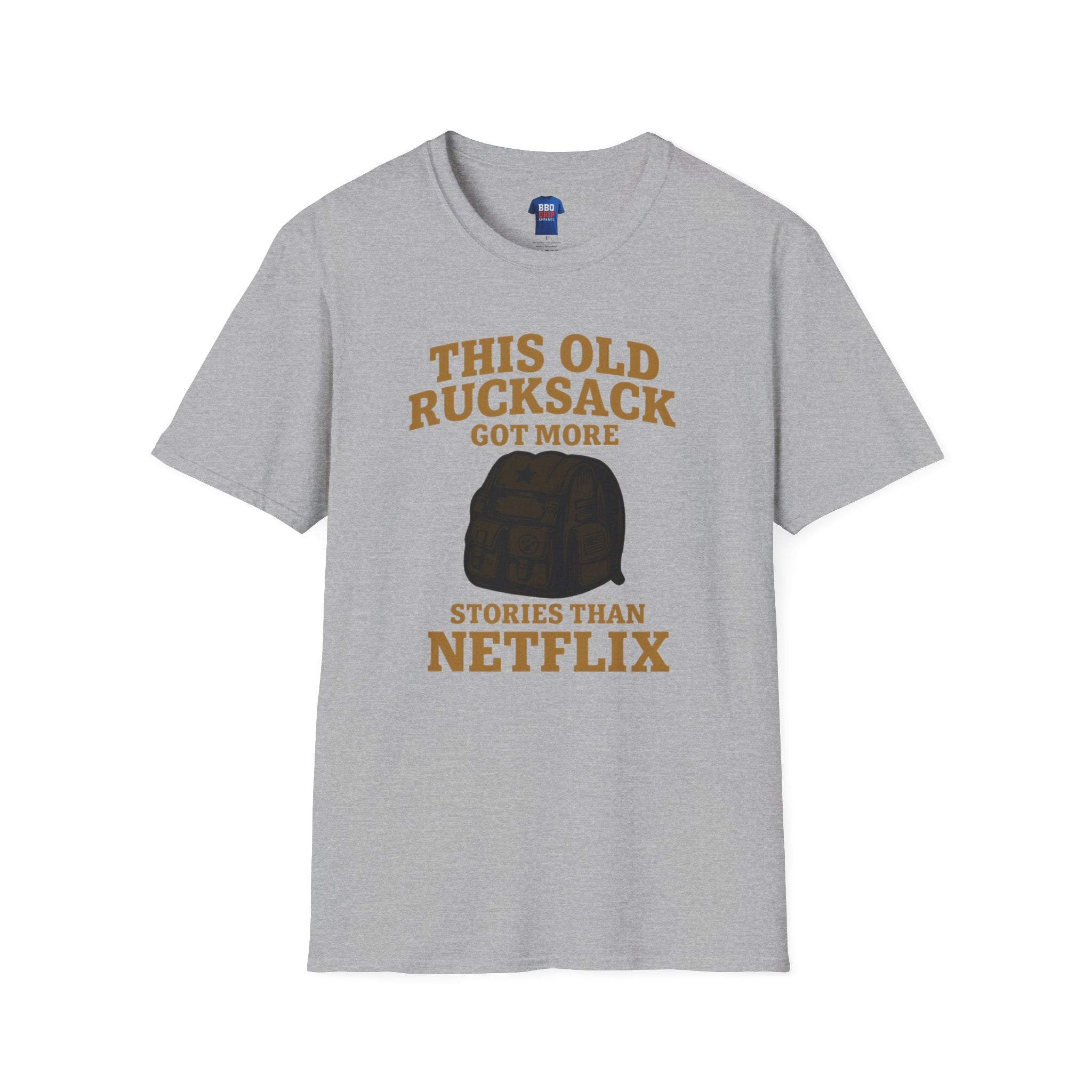 Proud Veteran T-Shirt: This Old Rucksack Got More Stories Than Netflix, Unisex Softstyle T-Shirt
