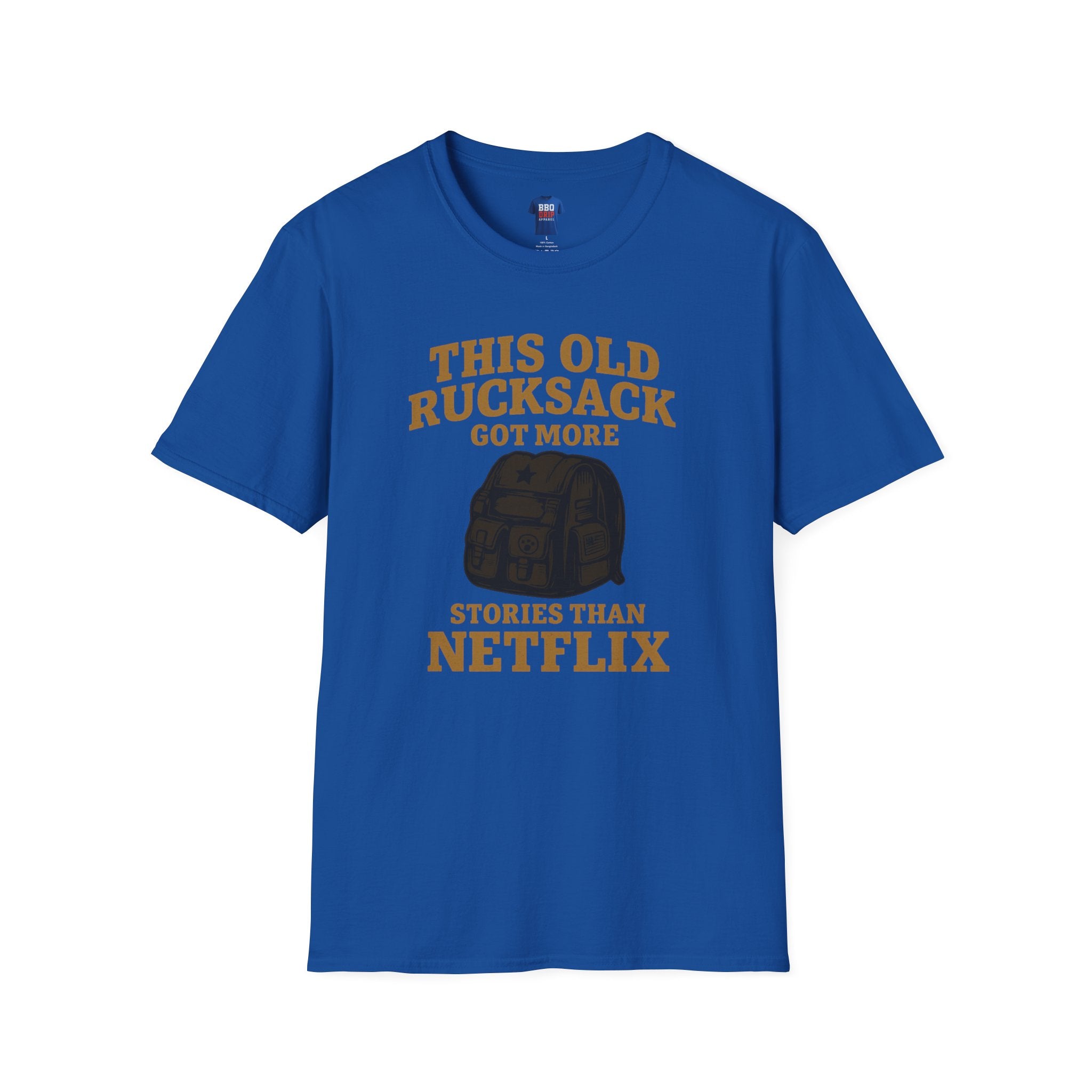 Proud Veteran T-Shirt: This Old Rucksack Got More Stories Than Netflix, Unisex Softstyle T-Shirt