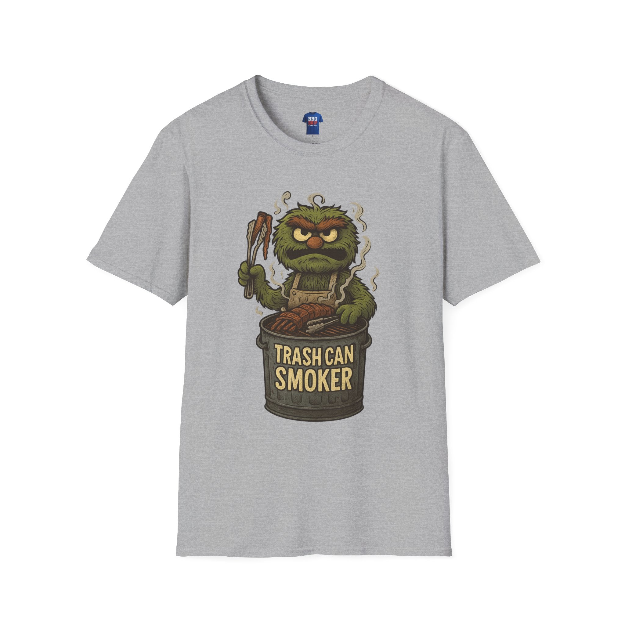 BBQ Humor T-Shirt: Trash Can Smoker, BBQ humor, Bbq Tee, Bbq T Shirt, Pitmaster, BBQ Dad, Bbq Cook, Griller T-shirt,Unisex Softstyle T-Shirt