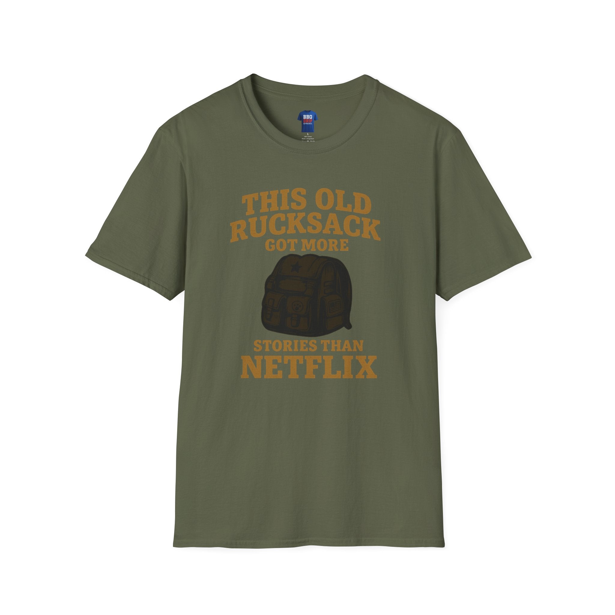 Proud Veteran T-Shirt: This Old Rucksack Got More Stories Than Netflix, Unisex Softstyle T-Shirt