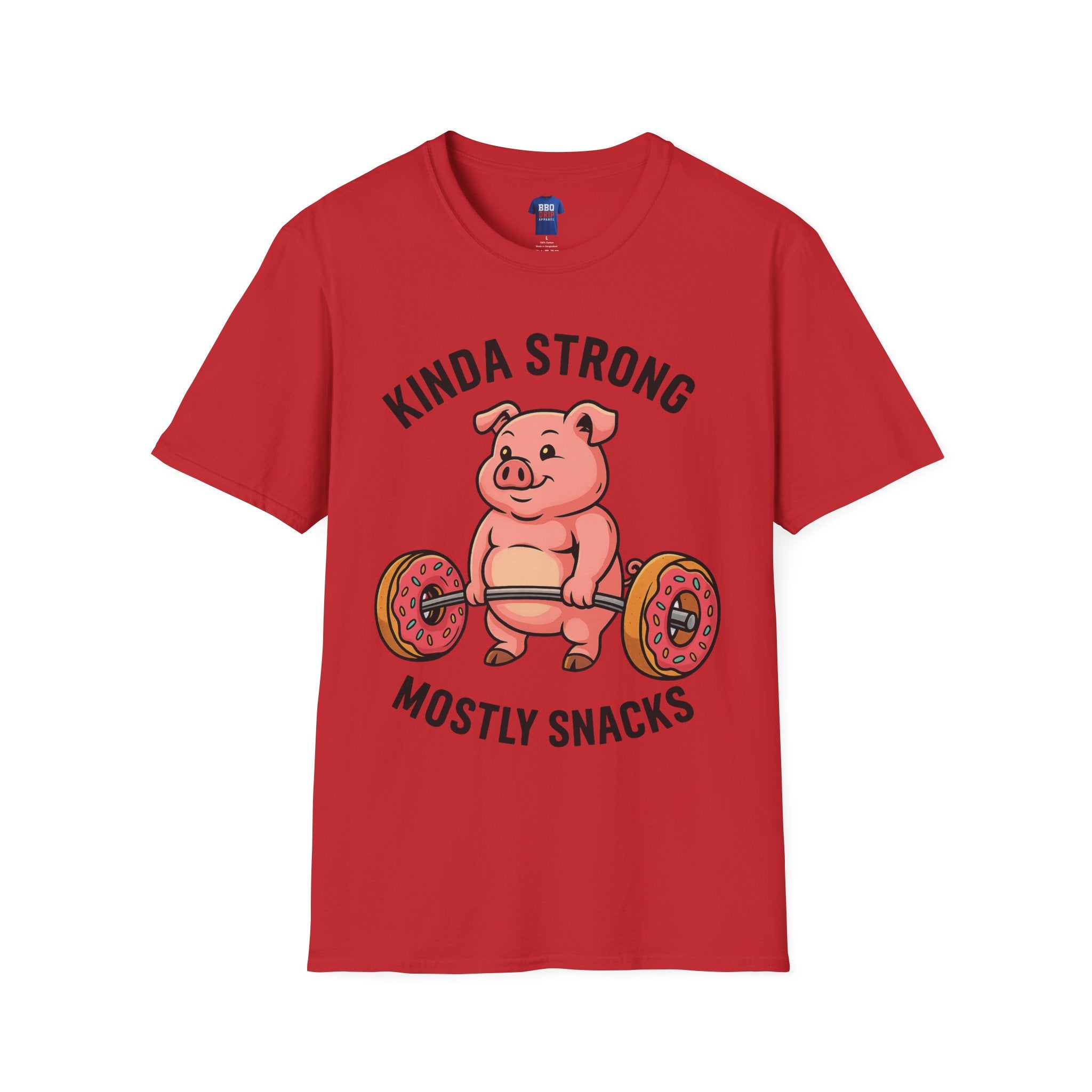 Kinda Strong Mostly Snacks, Funny Gym Shirt, Fitness Humor Tee, Workout Motivation Shirt, Unisex Softstyle T-Shirt