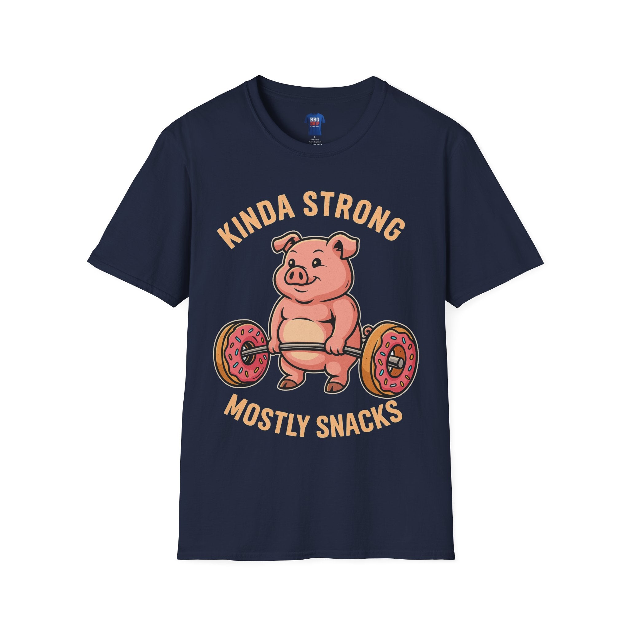 Kinda Strong Mostly Snacks, Funny Gym Shirt, Fitness Humor Tee, Workout Motivation Shirt, Unisex Softstyle T-Shirt