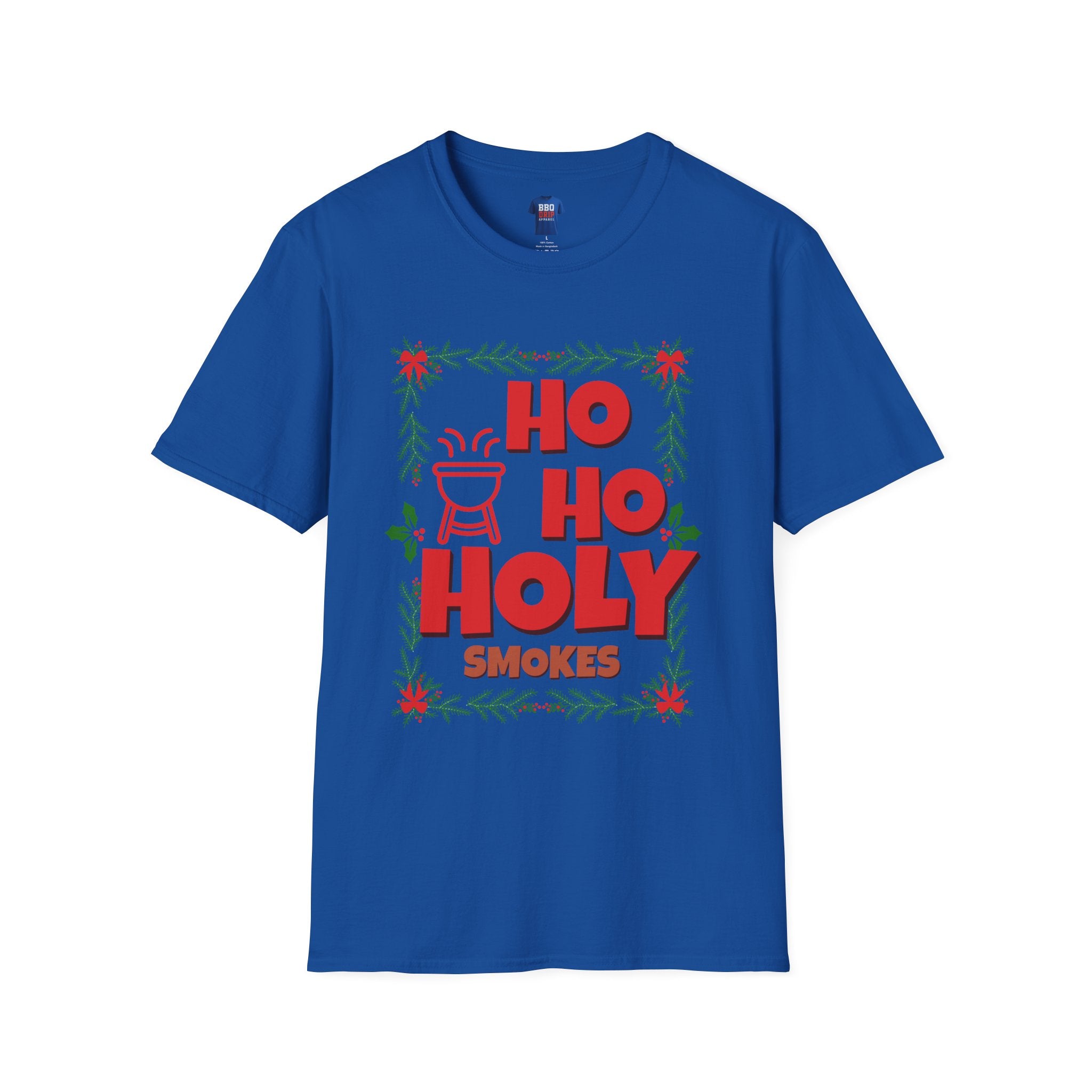 BBQ Christmas Humor: Ho Ho Holy Smokes, Bbq T Shirt, Pitmaster, BBQ Dad, Bbq Mom, Bbq Cook, Griller T-shirt, Unisex Softstyle T-Shirt