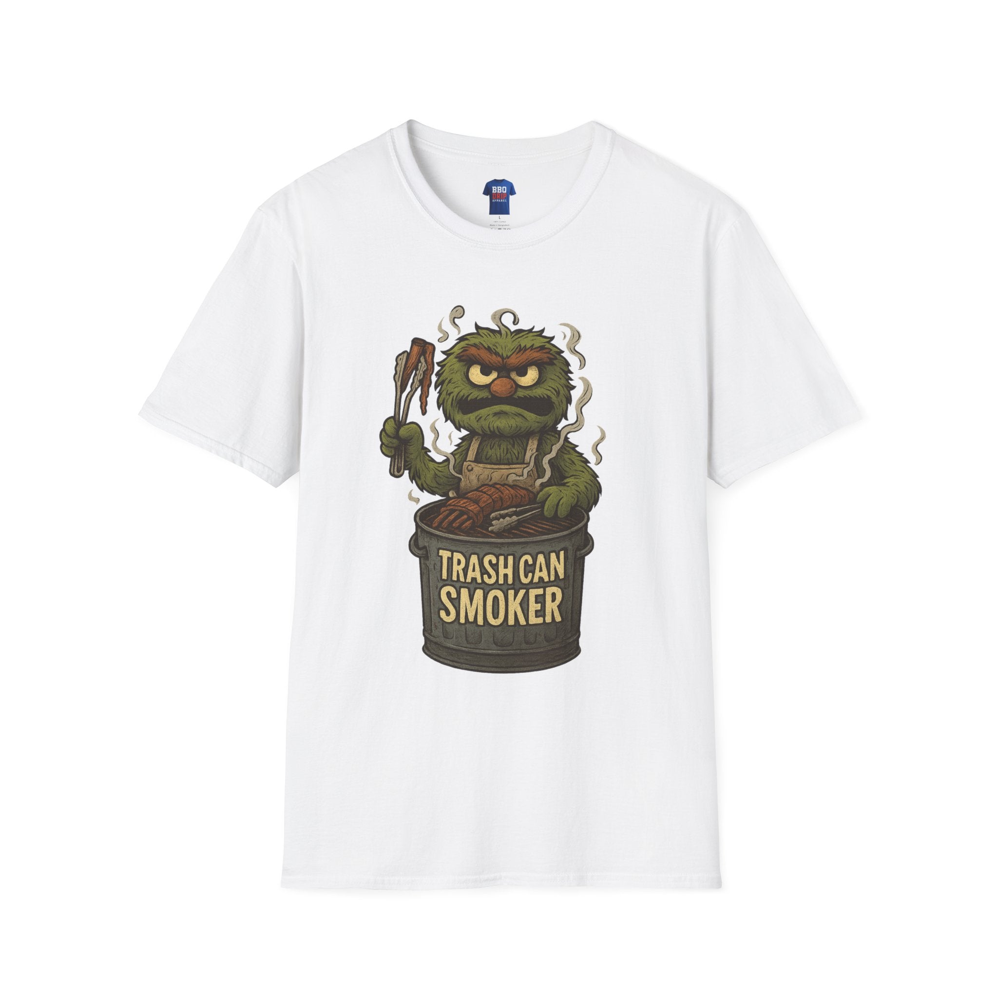 BBQ Humor T-Shirt: Trash Can Smoker, BBQ humor, Bbq Tee, Bbq T Shirt, Pitmaster, BBQ Dad, Bbq Cook, Griller T-shirt,Unisex Softstyle T-Shirt