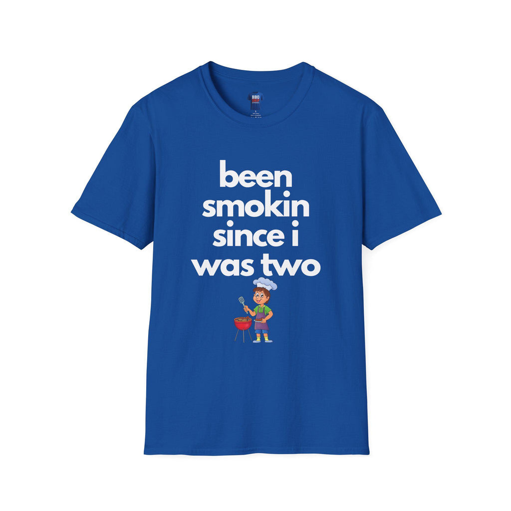BBQ Humor T-Shirt: "Been Smokin Since Two" Unisex Softstyle Tee