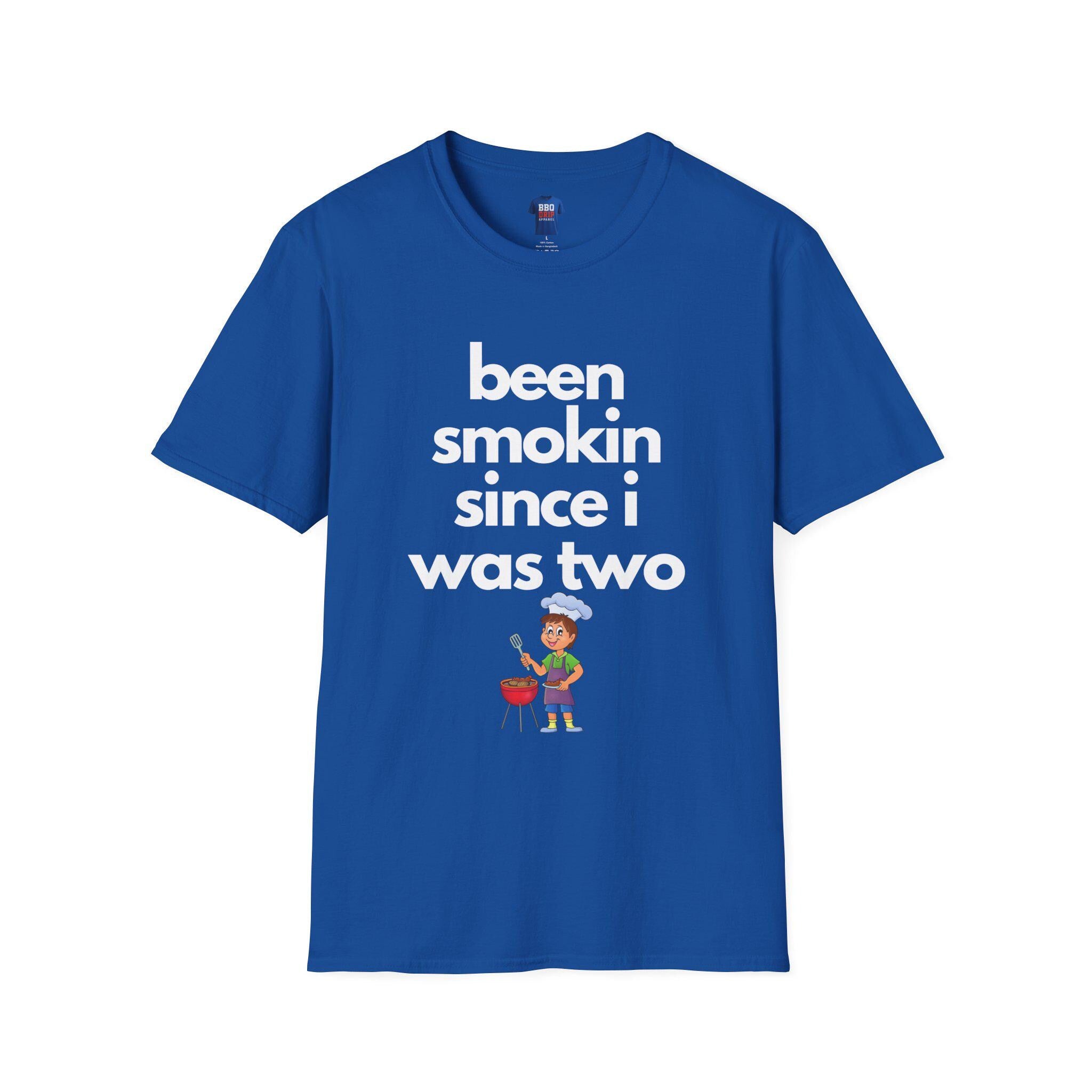 BBQ Humor T-Shirt: "Been Smokin Since Two" Unisex Softstyle Tee