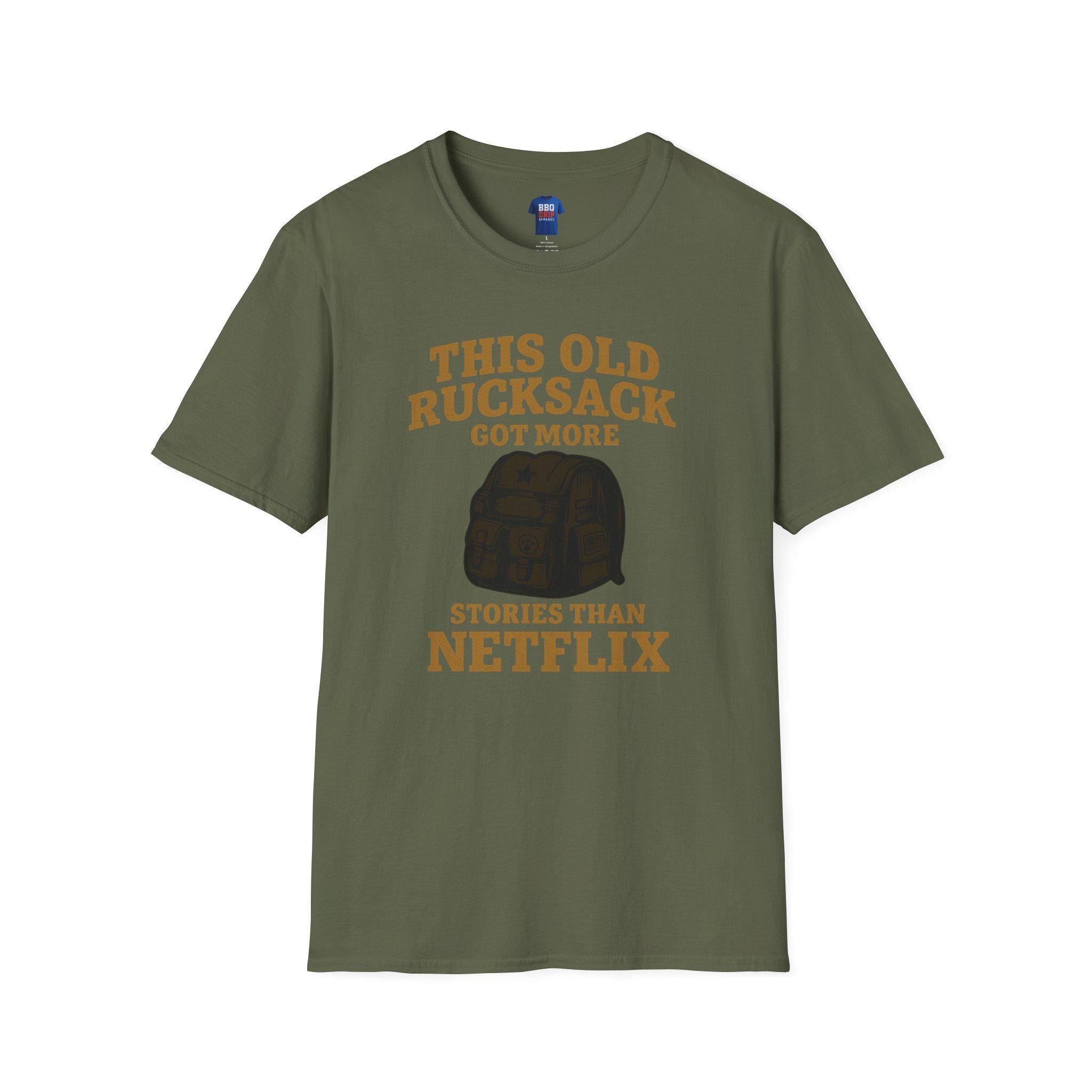 Proud Veteran T-Shirt: This Old Rucksack Got More Stories Than Netflix, Unisex Softstyle T-Shirt