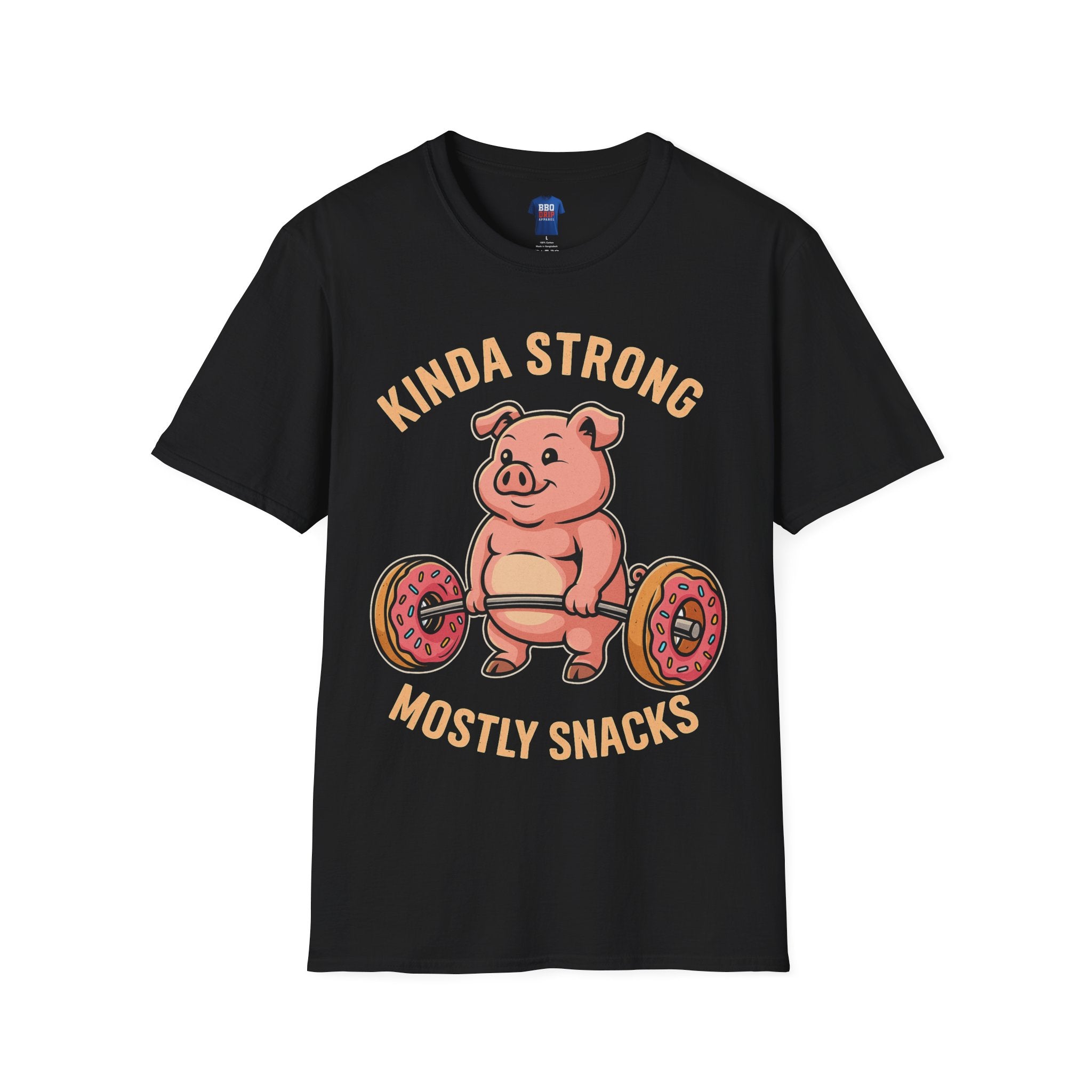 Kinda Strong Mostly Snacks, Funny Gym Shirt, Fitness Humor Tee, Workout Motivation Shirt, Unisex Softstyle T-Shirt