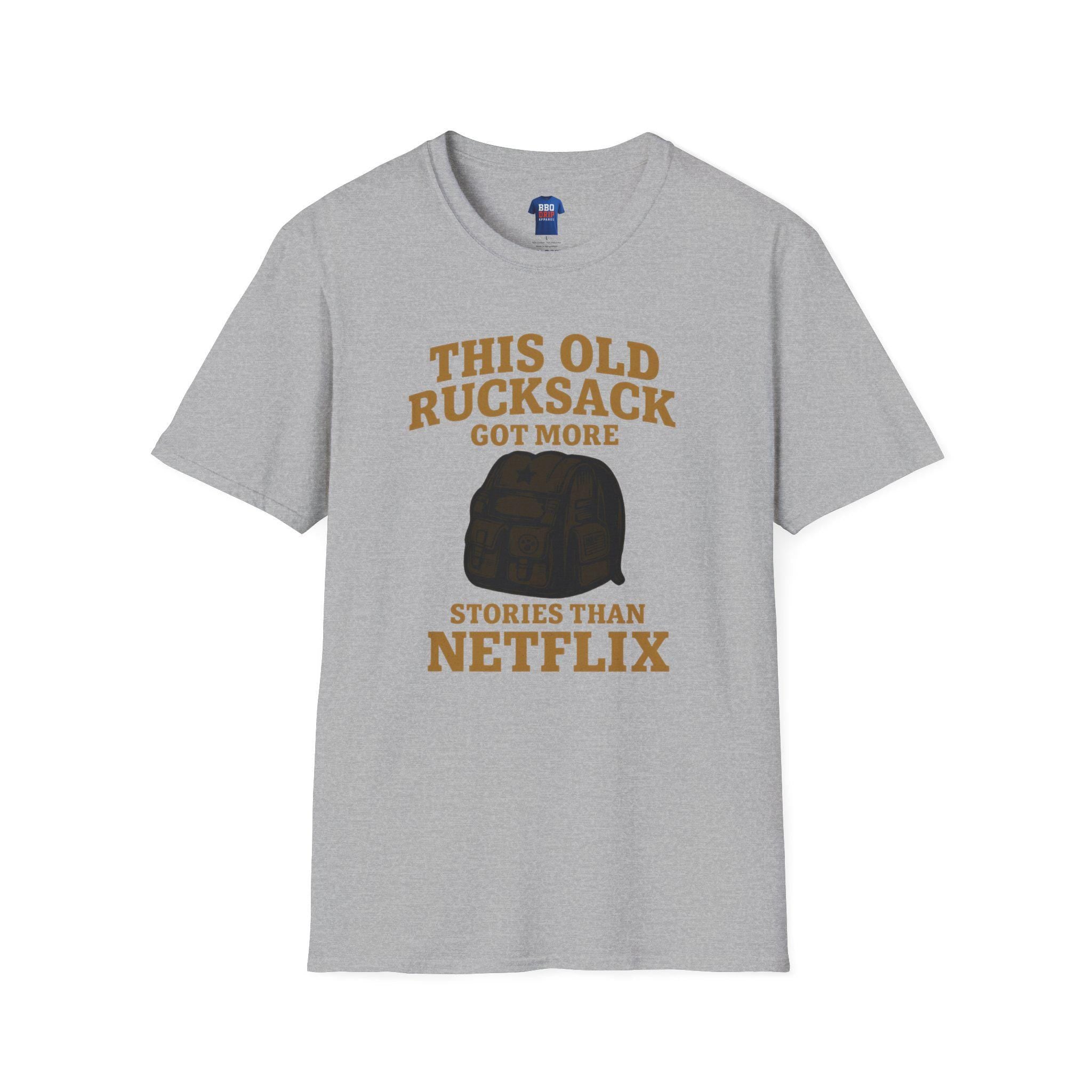 Proud Veteran T-Shirt: This Old Rucksack Got More Stories Than Netflix, Unisex Softstyle T-Shirt