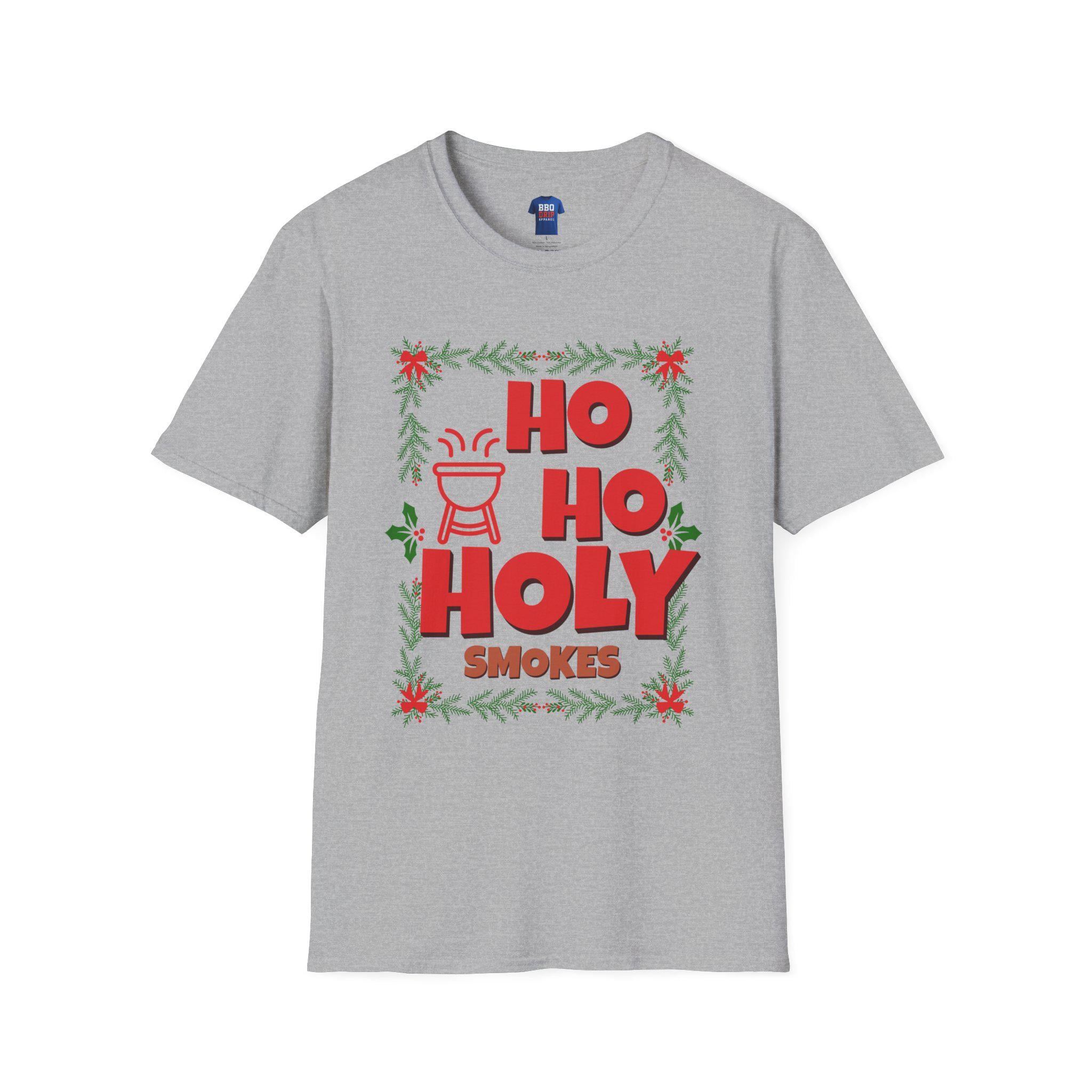 BBQ Christmas Humor T-Shirt: Ho Ho Holy Smokes, Pitmaster Gift