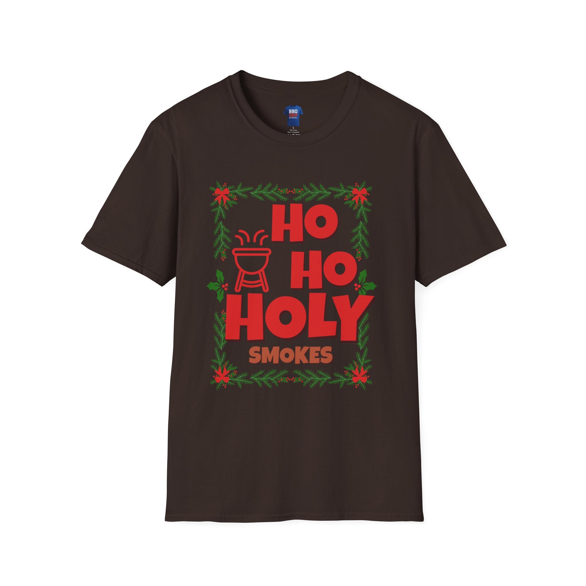 BBQ Christmas Humor: Ho Ho Holy Smokes, Bbq T Shirt, Pitmaster, BBQ Dad, Bbq Mom, Bbq Cook, Griller T-shirt, Unisex Softstyle T-Shirt