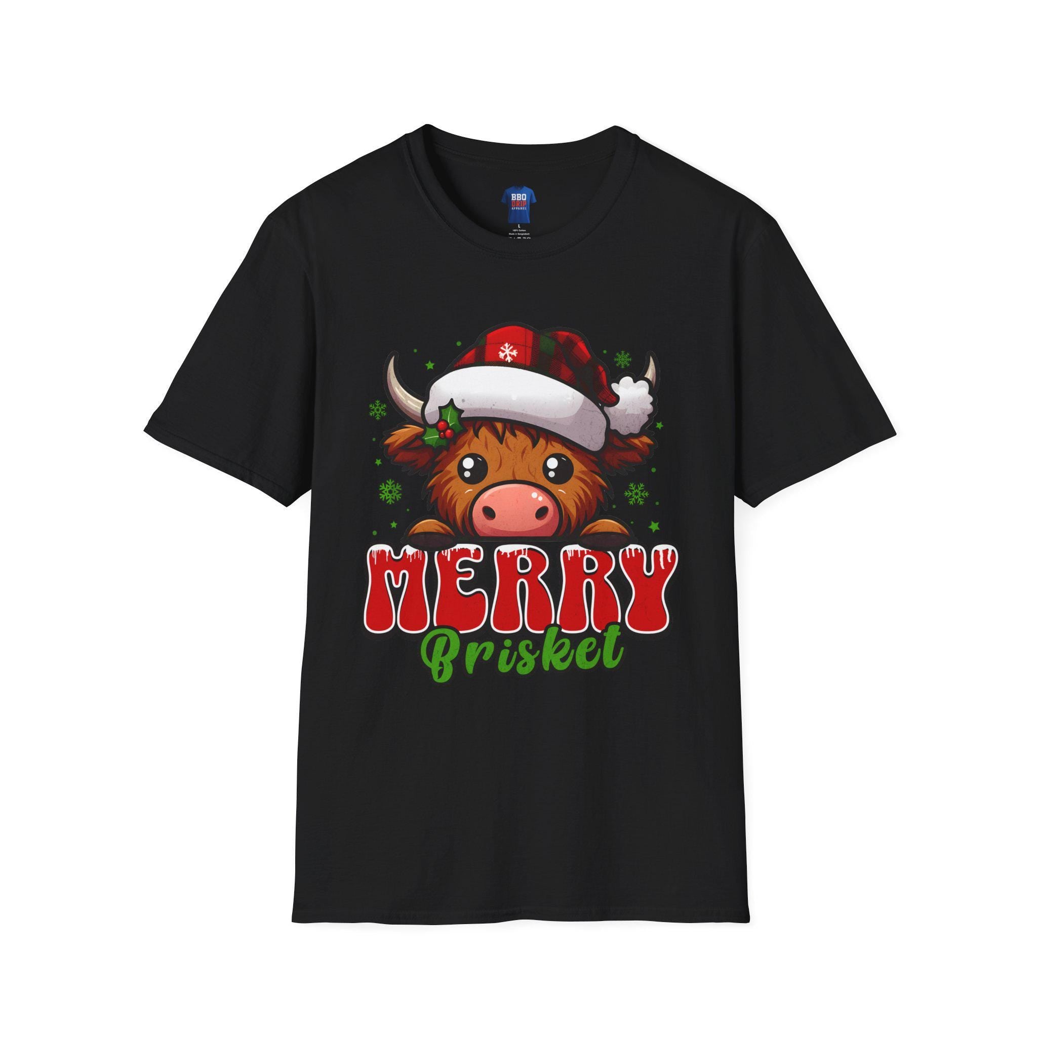 Merry Brisket BBQ T-Shirt: Pitmaster Humor, Unisex Softstyle