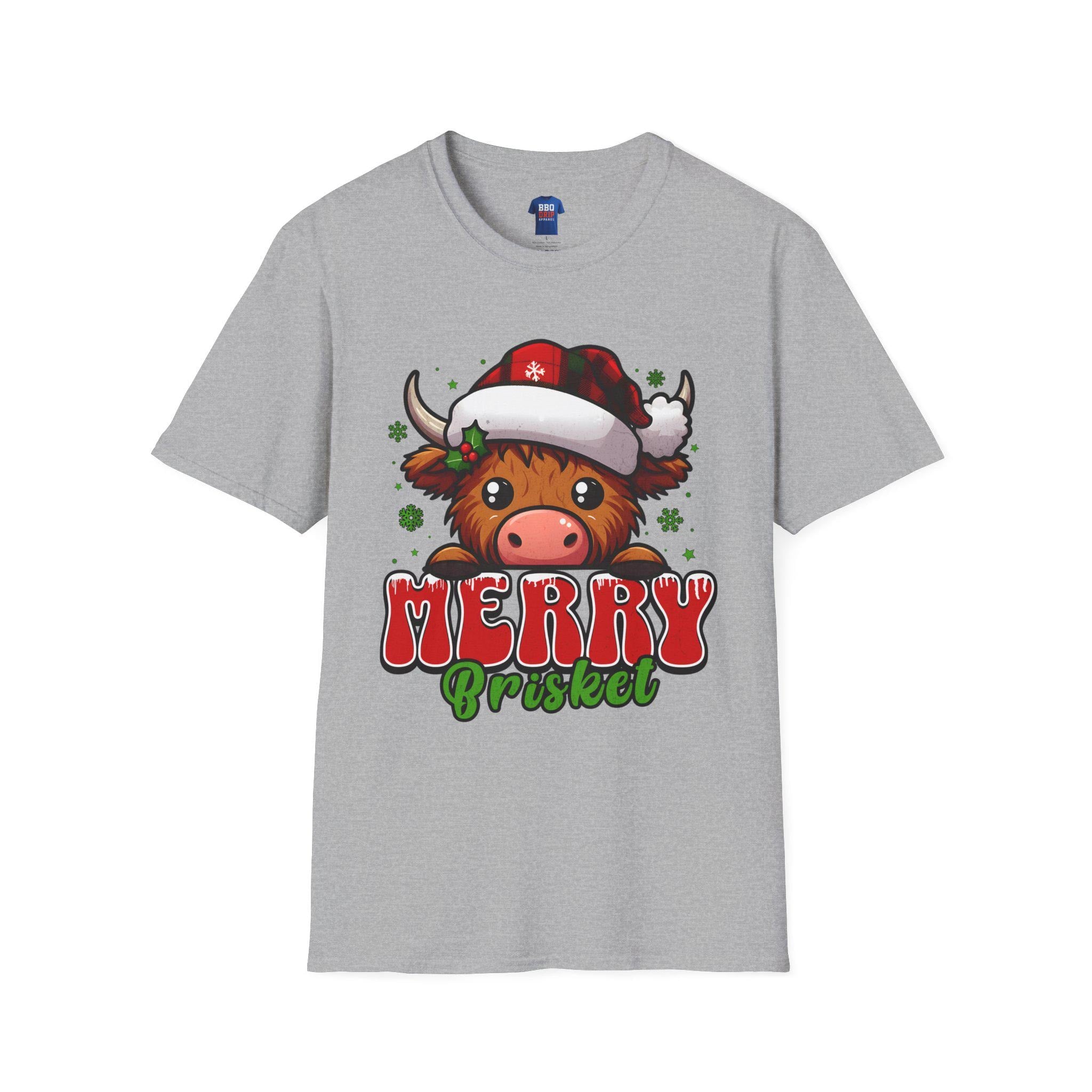 Merry Brisket BBQ T-Shirt: Pitmaster Humor, Unisex Softstyle