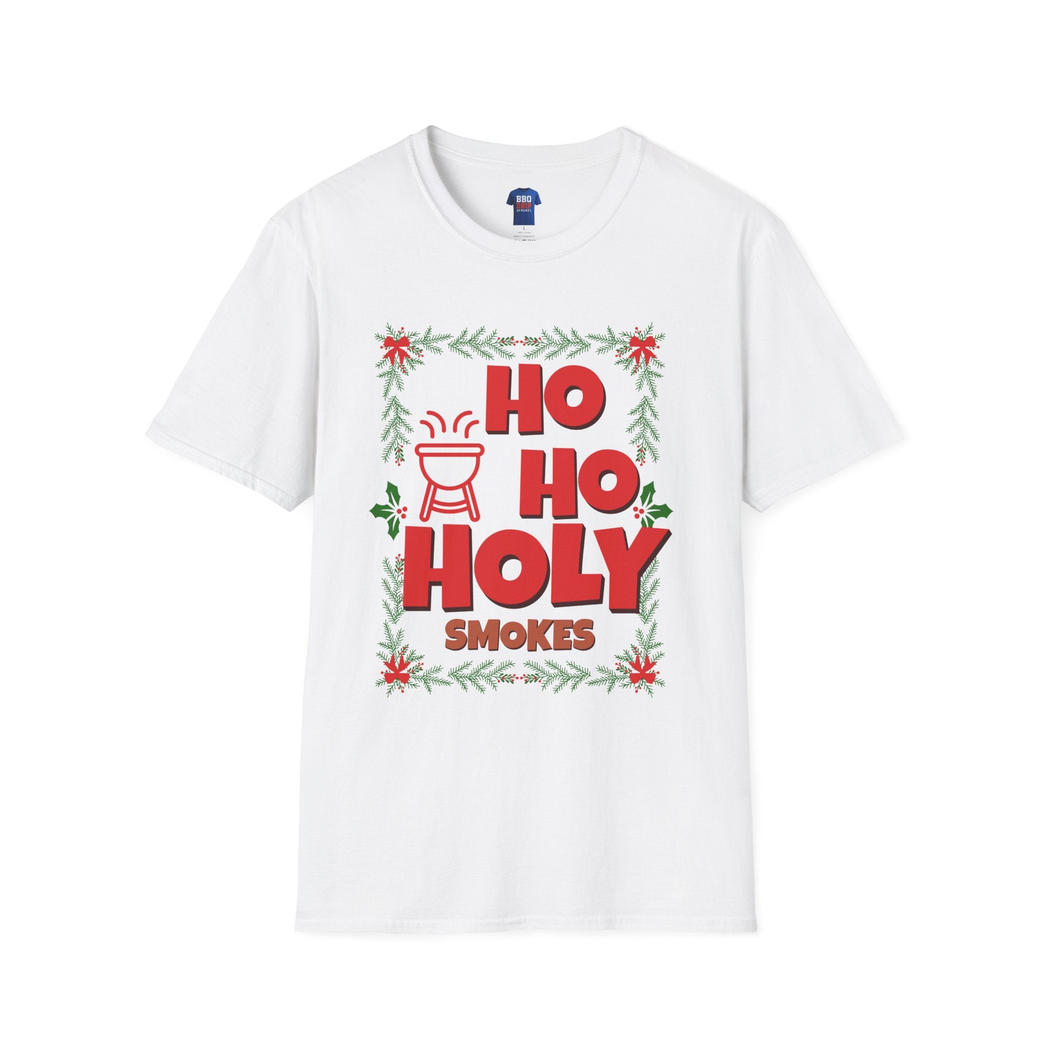 BBQ Christmas Humor: Ho Ho Holy Smokes, Bbq T Shirt, Pitmaster, BBQ Dad, Bbq Mom, Bbq Cook, Griller T-shirt, Unisex Softstyle T-Shirt