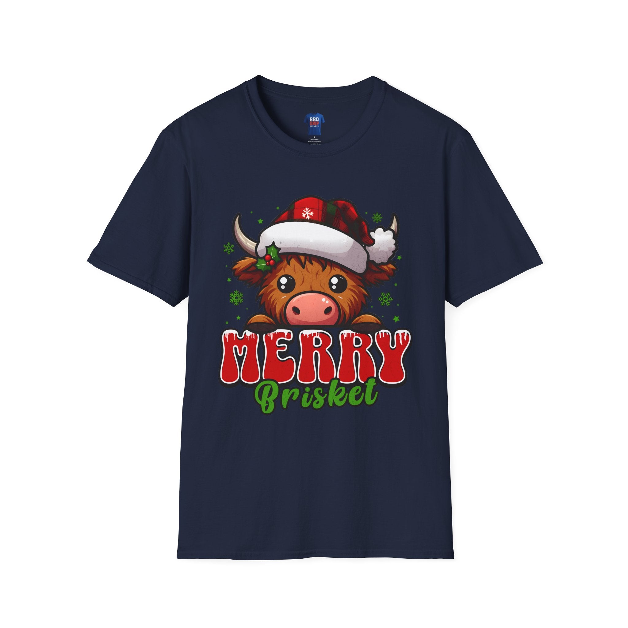 BBQ Humor T-Shirt: Merry Brisket, Bbq Tee, Pitmaster, BBQ Dad, Bbq Mom, Bbq Cook, Griller T-shirt, Unisex Softstyle T-Shirt