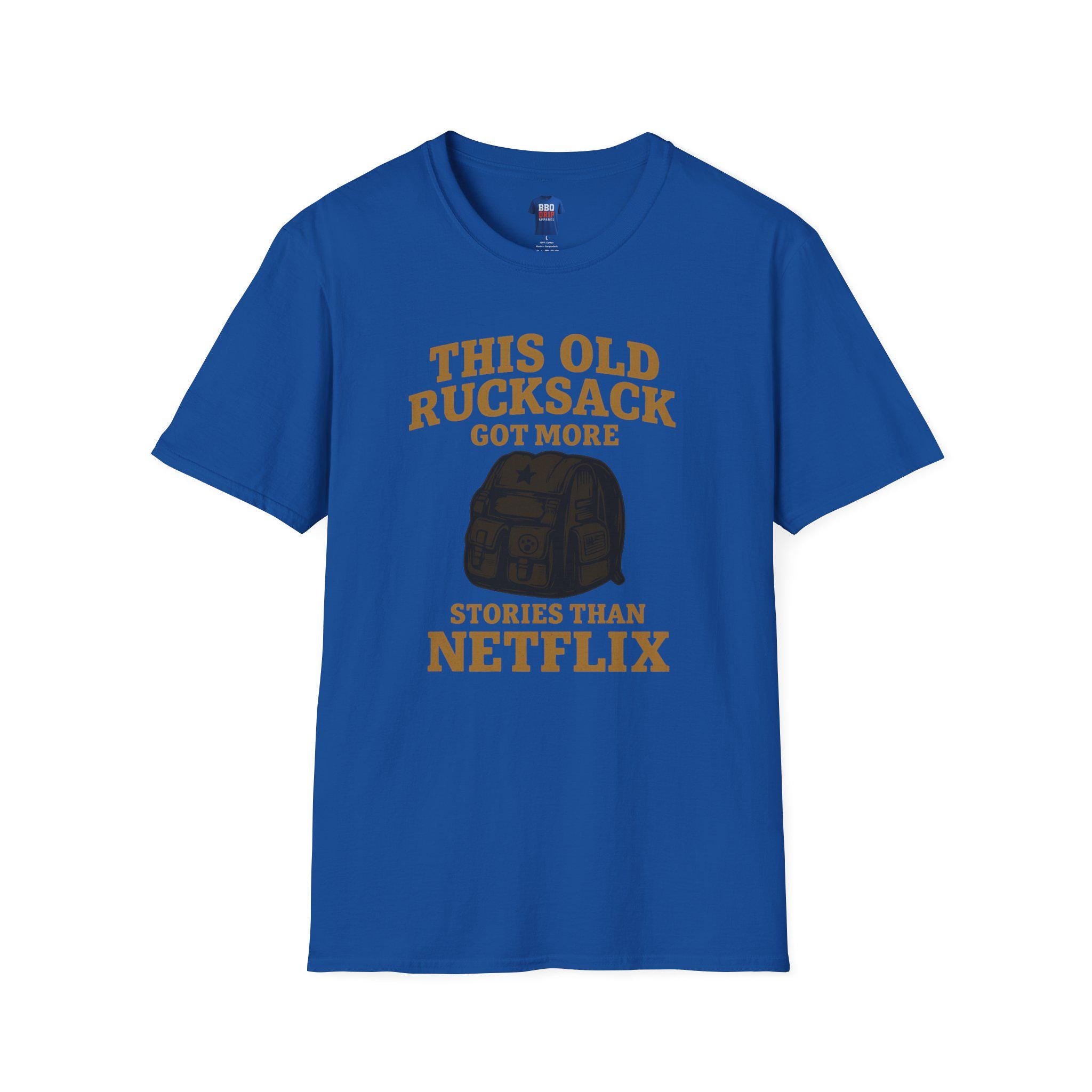 Proud Veteran T-Shirt: This Old Rucksack Got More Stories Than Netflix, Unisex Softstyle T-Shirt