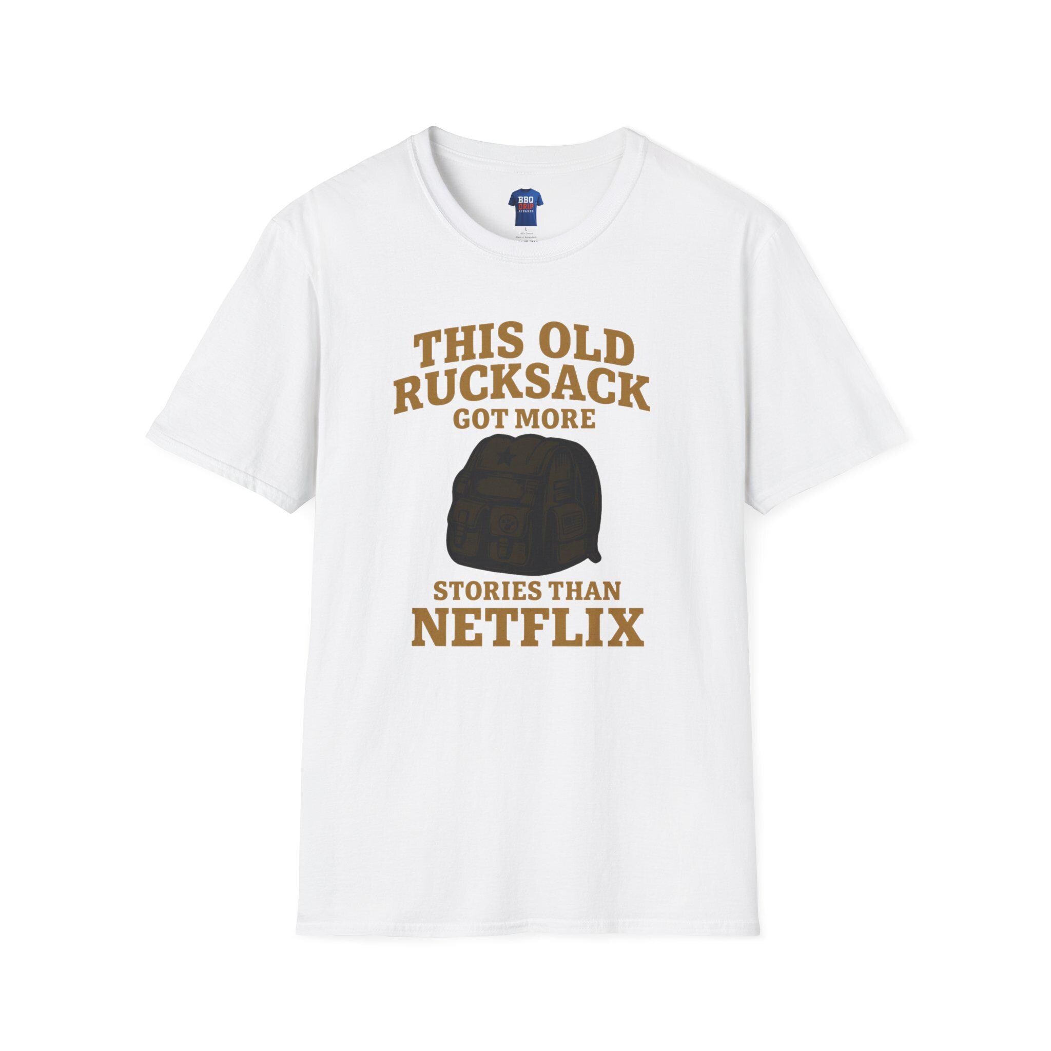 Proud Veteran T-Shirt: This Old Rucksack Got More Stories Than Netflix, Unisex Softstyle T-Shirt