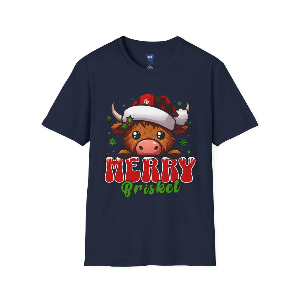 Merry Brisket BBQ T-Shirt: Pitmaster Humor, Unisex Softstyle