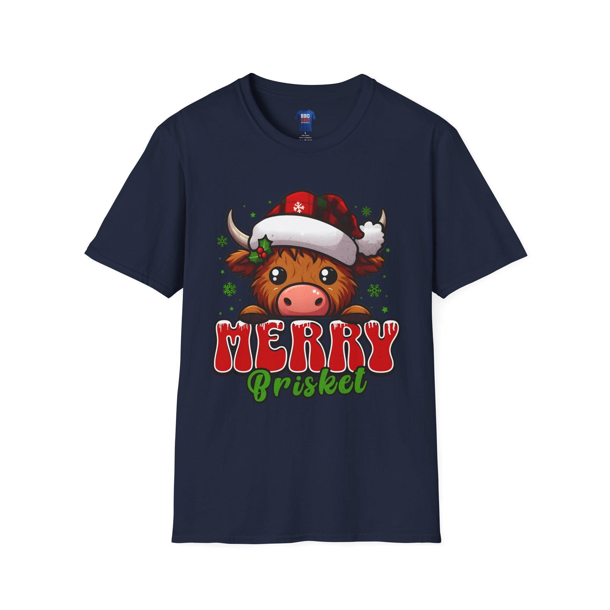 Merry Brisket BBQ T-Shirt: Pitmaster Humor, Unisex Softstyle